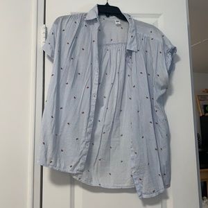 Blue and white stripped shirt with watermelons